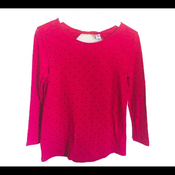 NWT OLD NAVY Twist Back Top With Polka Dot Print & Long Sleeves Red Size Medium - Picture 5 of 14